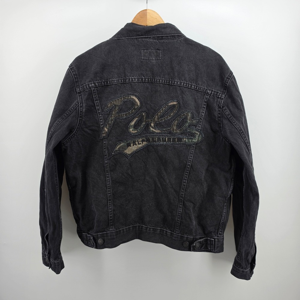 Polo Denim & Supply Ralph Lauren Mens Black Denim Jacket Camo Logo size Large